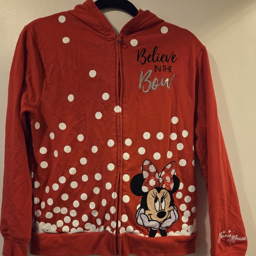 Authentic Disney Parks Minnie Mouse Red White Poka-Dot Zip Front Hoodie Girls XL